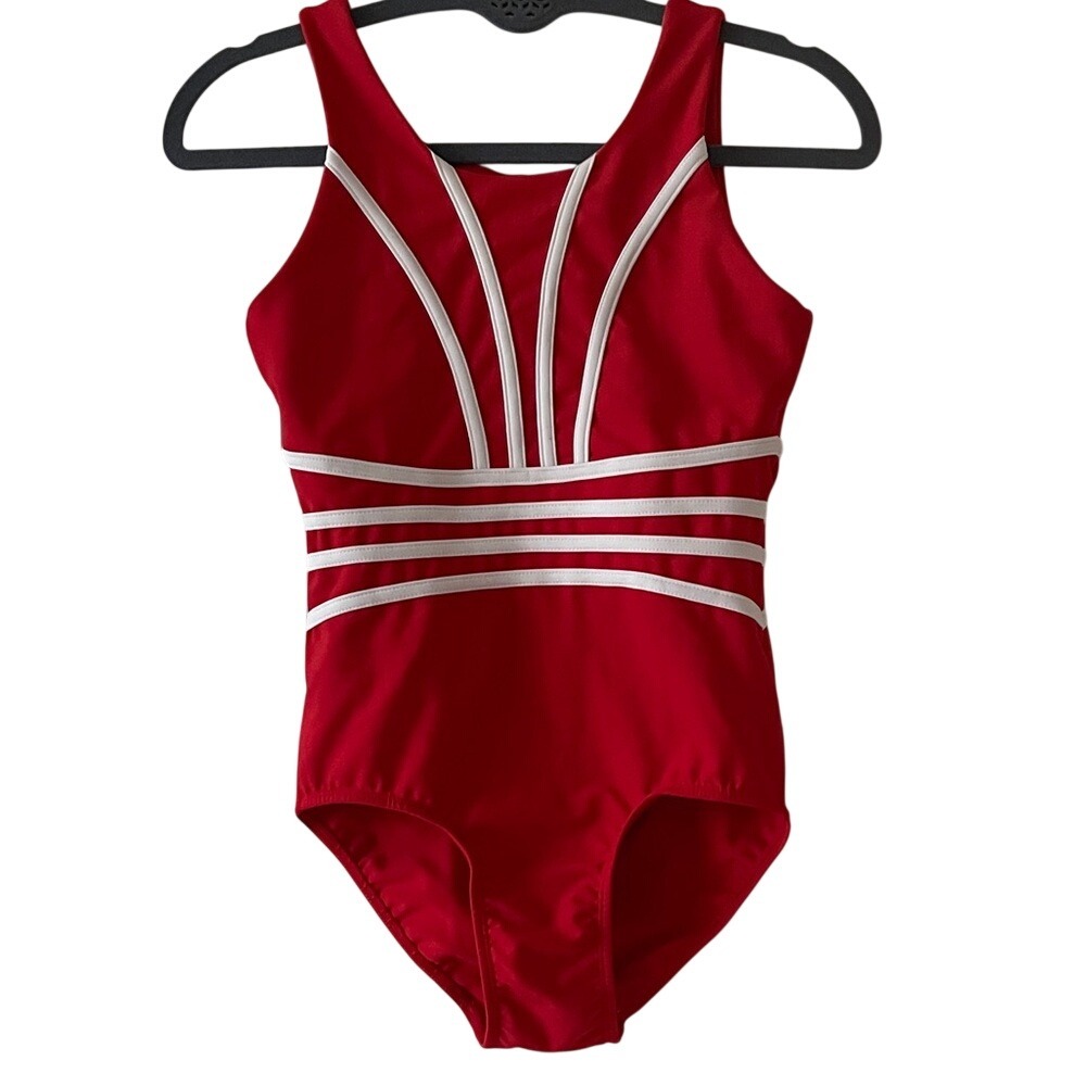 Every Turn Gymnastics Dance Leotard Red White 14 XS